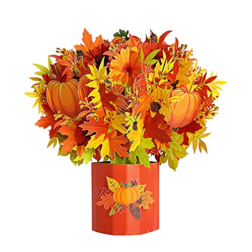 Oritouchpop Autumn Flower Bouquet Pop Up Card -3D Greeting Cards, Pumpkin Paper Bouquet For Friends, Family, Give Thanks, Fall, Happy Thanksgiving, Harvest, Winter, Christmas, All Occasions #TOP13