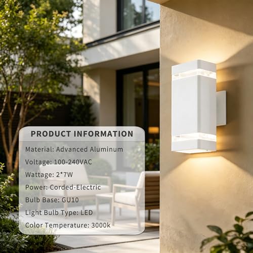Image of JYV Square Outdoor Wall Lights, Up and Down Porch Lights, White 2 Pack