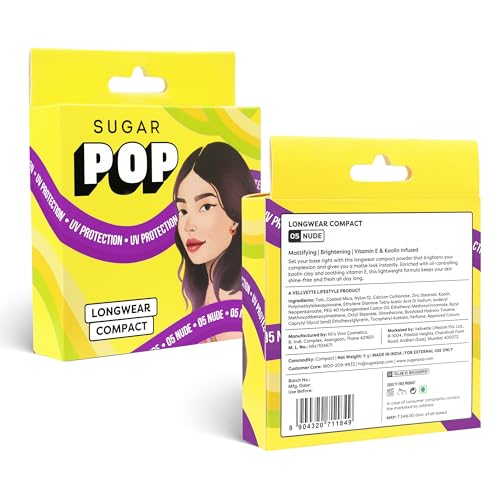 Image of SUGAR POP Longwear Compact with Castor Oil & Vitamin E | PressedSetting Powder with UV Protection | Matte & Long Lasting | 9gm - 05 Nude
