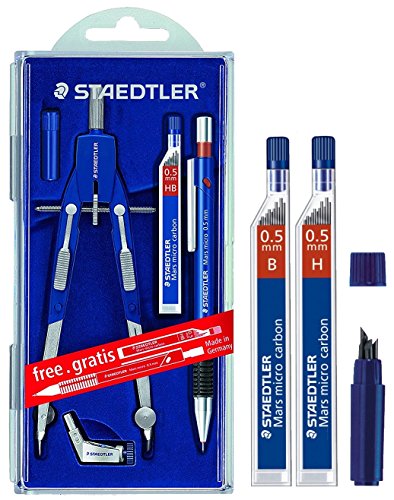 Staedtler Mars Comfort 552 01 PR1 Compas avec mines de rechange (mines circulaires + 0,5 mm en H et B)