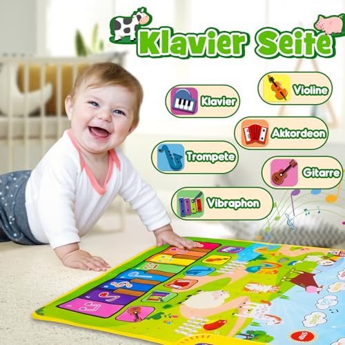 HappyGoLucky Spielzeug ab 1 2 3 Jahre Junge, Kinderspielzeug ab 1 - 3 Jahre Baby Spielzeug Geschenk Mädchen 1 2 3 Jahre 1. Geburtstag Junge Musikmatte Kinder ab 1 Jahr Ostergeschenke Kinder