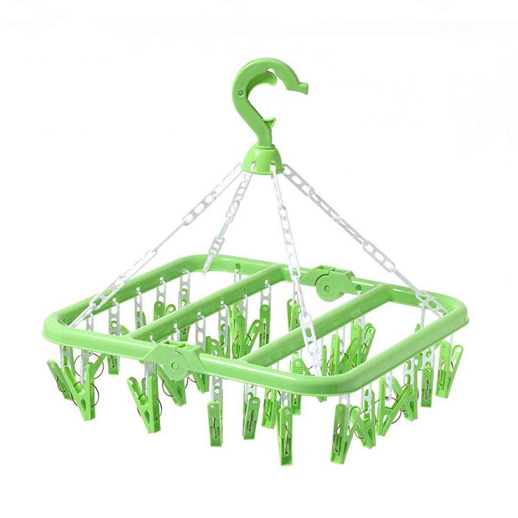 MOBYGKFY Folding Windproof 32 Clip Drying Rack Hanger Towels Socks Underwear Drying Rack Can Be Hanged a Shower Curtain Rod(Vert)