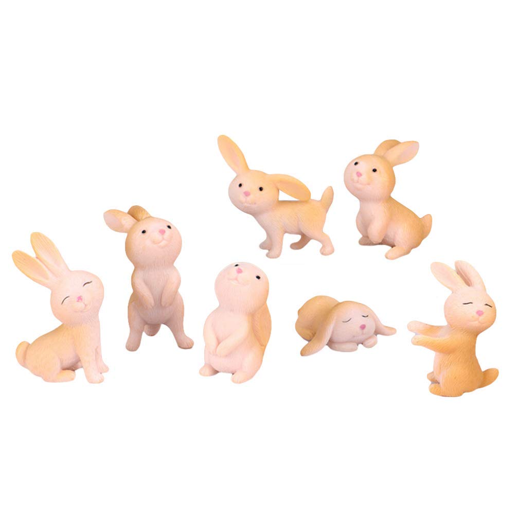 KASTWAVE 7pcs Miniature Rabbit Figure, Bunny Figurines Fairy Garden Animal Figures Toys Mini Figure Collection Playset for Cake Topper Landscape Scenes