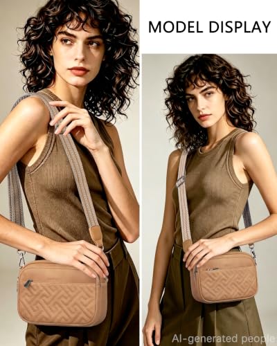 Image of Crossbody Bags for Women,Multi-Pocket Leather Crossbody Purse | RFID Blocking Pockets,Fits iPad,Adjustable Wide Strap,Quilted Exterior,8 Card Slots,Gift Ready