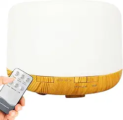 Difusor De Aromas, Umidificador De Ar Ultra-Sônico 500Ml, Difusor De Óleo Essencial, Abajur Led, Lâmpada Colorida Com Controle Remoto (Madeira Clara) Premium