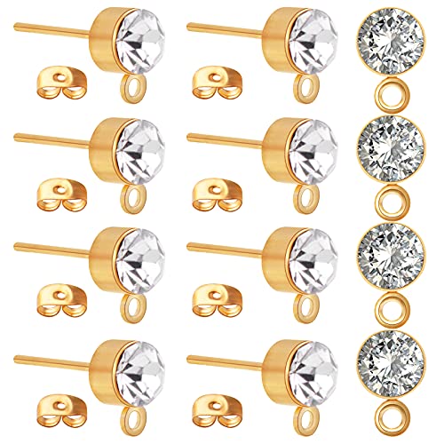 100pcs 5mm Rhinestone Earring Studs Hypoallergenic Earrings Posts with Loop and 100pcs Butterfly Earring Backs for DIY Earring Jewelry Making Supplies