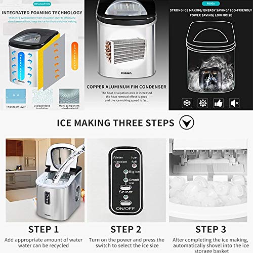Máquina portátil fabricadora de hielo para mostrador, cubos de hielo listos en 6 minutos, produce 33 libras de hielo en 24 horas, ideal para fiestas y bebidas mezcladas, fabricadora eléctrica de hielo de 2,2 L con cuchara y canasta para hielo miniatura 4
