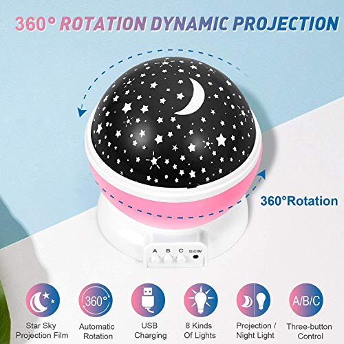 Luckkid Baby Night Light Moon Star Projector 360 Degree Rotation - 4 Led Bulbs 9 Light Color Changing With Usb Cable, Unique Gifts For Men Women Kids Best Baby Gifts #TOP5