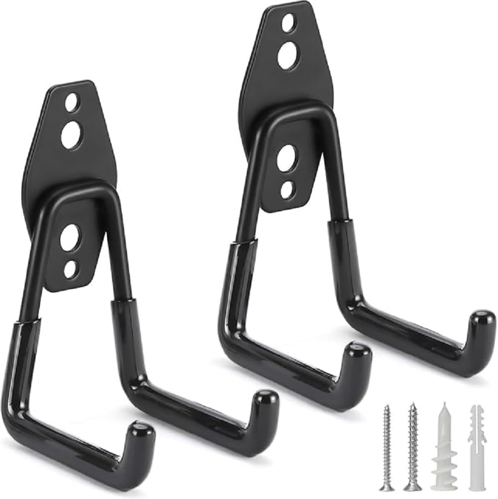 2Pcs Heavy Duty Steel Garage Storage Hooks – Wall Mounted Utility Hangers for Ladder, Chair, Tools, Bike, Hose & More – Rubber-Coated Iron Wall Hook Set-image-14