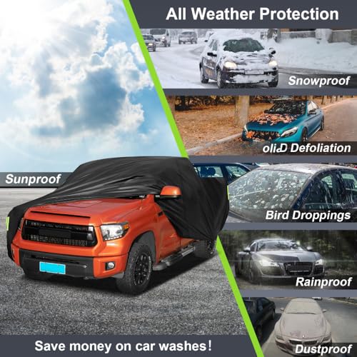 Image of Sailnovo Pickup Truck Car Cover Waterproof All Weather, 7 Layers Heavy Duty Outdoor Full Car Cover, Snowproof Rainproof Windproof Sun UV Protection (PE+Cotton, L Fit Length 228 inch, Max Cab Length 144 inch)