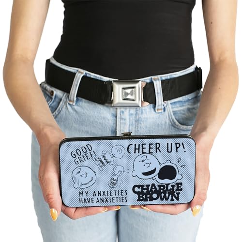 Peanuts Wallet, Hinged, Charlie Brown Poses and Quotes Baby Blue Black, Vegan Leather3