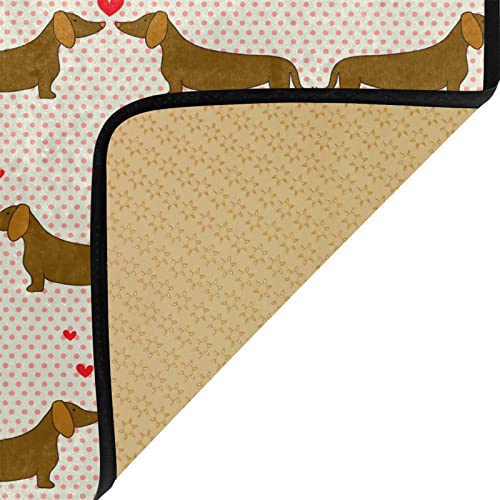 Valentines Dachshunds Dogs Kitchen Rugs Polka Dot Lovers Bath Mat For Bathroom Absorbent Non Skid Washable Standing Floor Desk Mat Runner Carpet For Home Office Hallway Sink Stove Laundry 39X20 Inches #TOP6