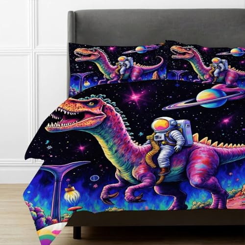 Parure housse de couette 220x240 dinosaure violet en tissu microfibre doux