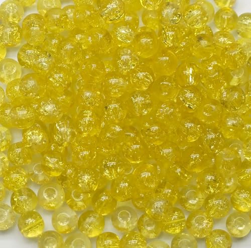 200PCS Glass Beads 8mm Glass Beads for Bracelets Necklaces Jewelry Making DIY Crafts (Yellow Crackle)