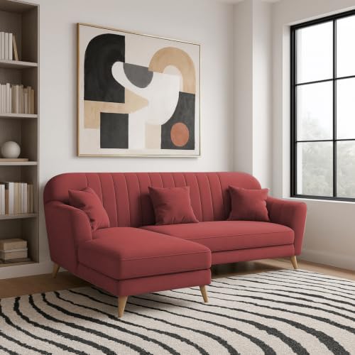 Image of Atticus LHS 4 Seater L Shape Sofa Set with Ottoman for Living Room (Maroon Fabric) Premium Fabric Sofa Set