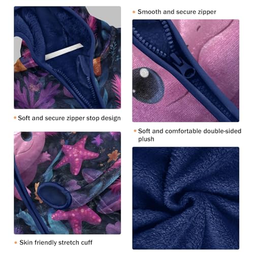 Cute Axolotls Sea Starfish Toddler Fleece Jacket Girl Boys Hooded Fleece Jacket Coat Warm Outwear Zip-up 3-10T3