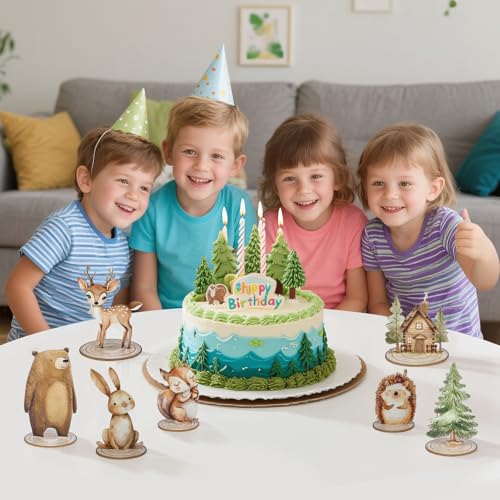 Image of 12 Pack Woodland Animals Baby Shower Decorations, Kid Forest Happy Birthday Decoration Centerpieces for Tables Woodland Nursery Animal Decor Home Office Farmhouse