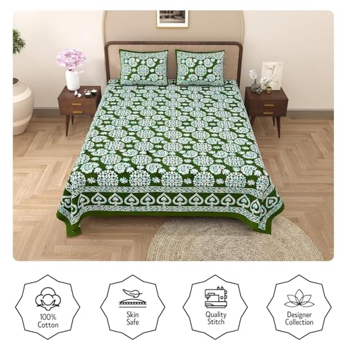 Image of Opulent Collection Double Bedsheet with 2 Pillow Cover | 100% Cotton Bedsheets for Double Bed | Handloom Bedsheet | Size 86x90 inches | King Size (90X102 Inches) (Myrtle, King)