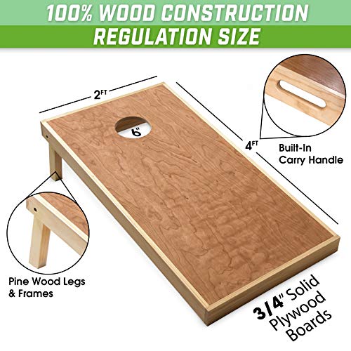Image of GoSports 4 ft x 2 ft Commercial Grade Cornhole Boards Set - Natural Wood Cornhole Boards, Choose from Different Bean Bag Color Combinations