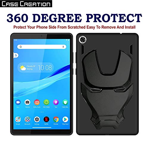 Image of COVERLY Official 3D Touch Feel Trending Real Hero Avenger Logo Mask Soft Rugged Grip Iron Man Super Power Cartoon Movie Silicone Matte Strong Back Cover for Lenovo Tab M8 -Black