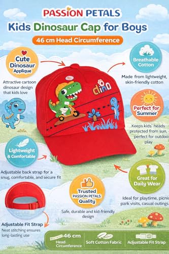 Image of PASSION PETALS Summer Dino Rockstar Baseball Cap for Kids Boys and Girls 2-4Years