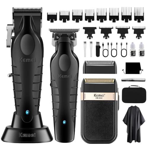 Tondeuse à cheveux professionnelle Kemei KM-2299 sans fil et kit de rasoir barbe rechargeable