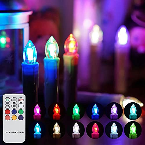 Image of Flameless LED Taper Candles with Clips, 4 inch Battery Operated Window Candles with Remote Timer Mini LED Chandelier Candlesticks for Home Decor Wedding Church Party & Tree Lighting,10 Pack,Colorful