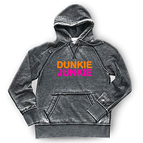 Dunkie Junkie Hoodie Shirt Soft Burnout Hooded Sweatshirt Coffee Lover Unisex Lightweight Quality Pink Orange Dark Grey