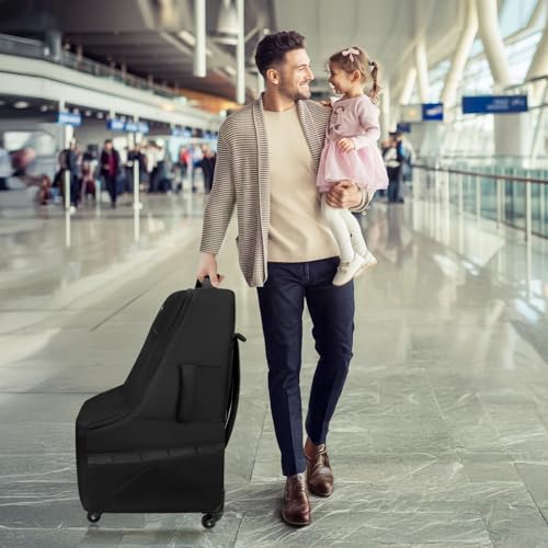 Image of YOREPEK Padded Car Seat Travel Bag for Airplane with Wheels | 4 Spinner Wheels & Stable Base, Shoulder Straps, Extra Pocket for Baby Travel Essentials, Car Seat Carrier for Airport