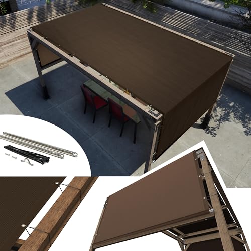 Amgo Cubierta de repuesto para toldo de pérgola marrón de 4 pies de ancho x 7 pies de largo, tela de grado comercial de 260 GSM para patio al aire libre, incluye varillas pesadas de acero inoxidable