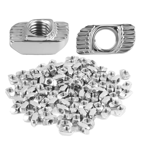 Pack de 100 Tuercas de Martillo M6 para Perfiles de Aluminio 30x30 mm, Tuercas de Ranura en T, Acero al Carbono Niquelado, Accesorios Resistentes a la Corrosión