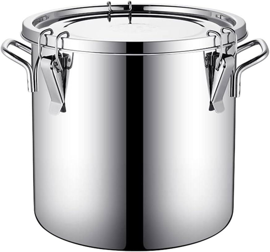 Stainless Steel dispenser, Rice Cereal Grain Coffee Bean Containers, Kitchen Food Flour Oil Milk Storager Bucket, w/Handles, Lid, Locking Clamp