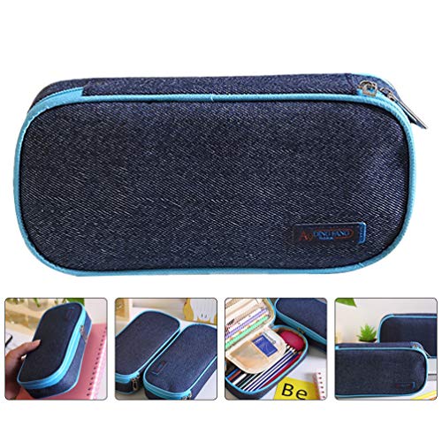 STOBOK Bolsa para LÃ¡pis Denim Estojo para Caneta de Lona Recipiente de Armazenamento de LÃ¡pis Esto
