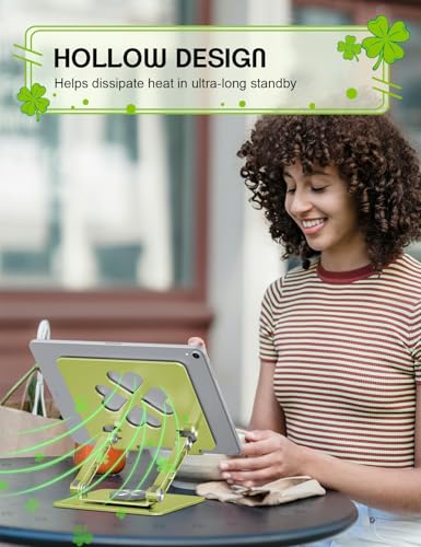Image of Tablet Stand for iPad, 360 Rotating Aluminum Desktop Holder - Adjustable & Foldable Desk Stand Compatible with iPad Pro 12.9 /11, Air 10.9, Portable for Home Office,Sage Green