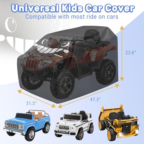Image of ANPABO Kids Ride On Toy Car Cover with Pattern, Universal Fit, All Weather Waterproof Snowproof Windproof UV Protection, 2X Heavier Oxford, Cover for Power Wheels Jeep Truck, Black