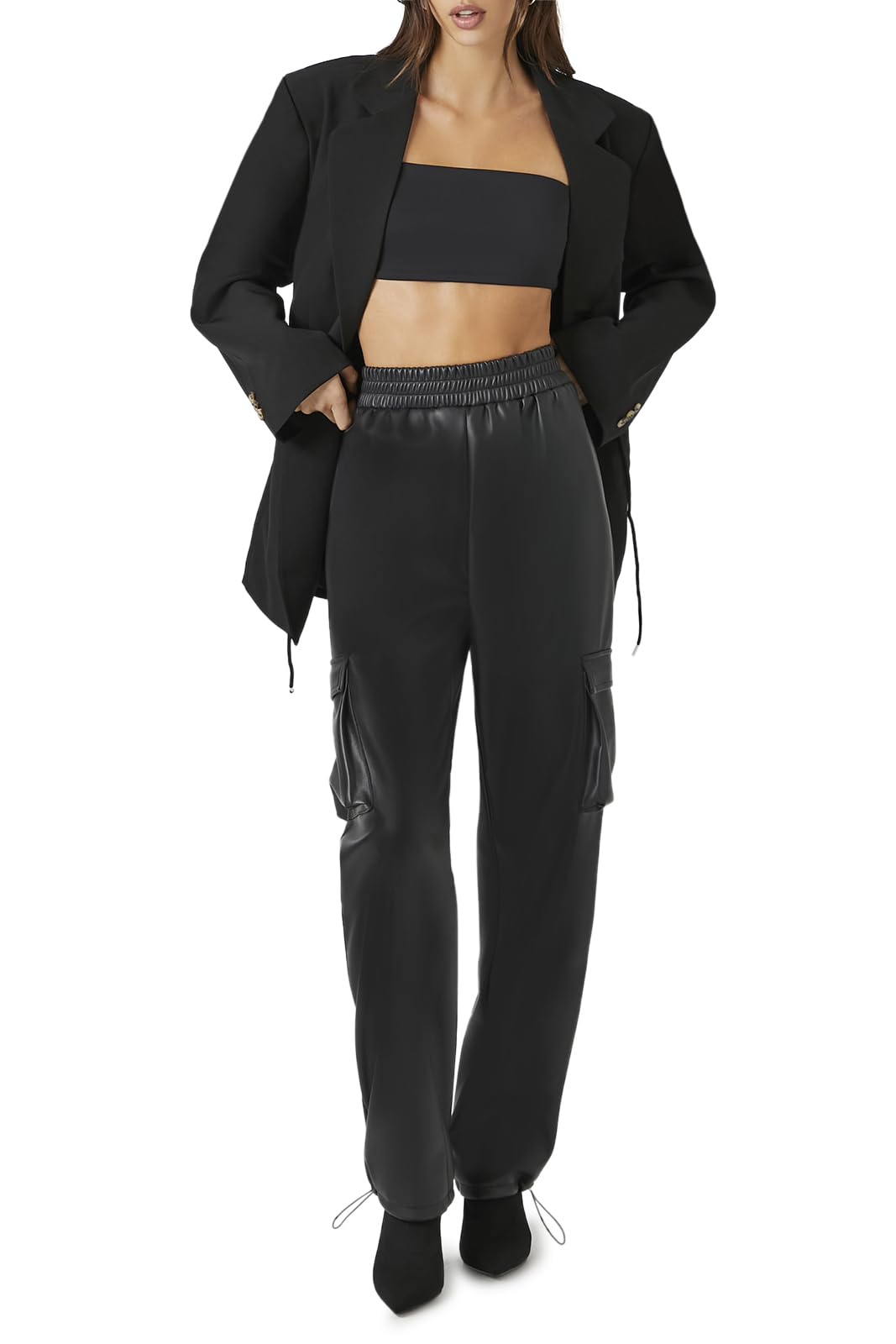 Forever 21 Womens Faux Leather Cargo Pants