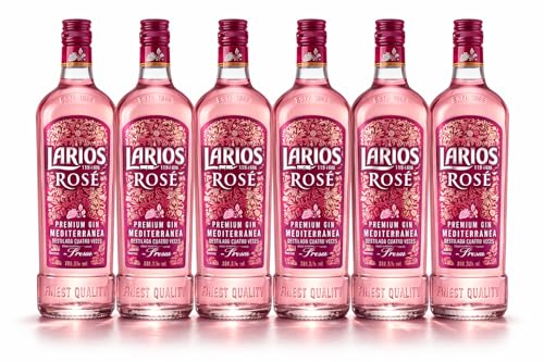 Pack 6 Botellas Larios Rosé Premium Gin 70cl | Ginebra Mediterránea con Fresas | Ideal para Regalo y Eventos | 37,5% Vol