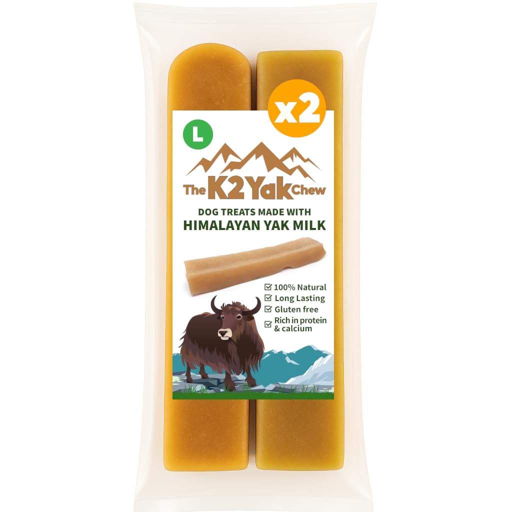 K2 Yak Chews Original Himalayan Dog Treat – Natural Yak Milk Chew, Extra Long Lasting Dental Stick for Large Dogs & Strong Chewers, Vegetarian, Gluten & Grain Free (100–120g, Pack of 2)