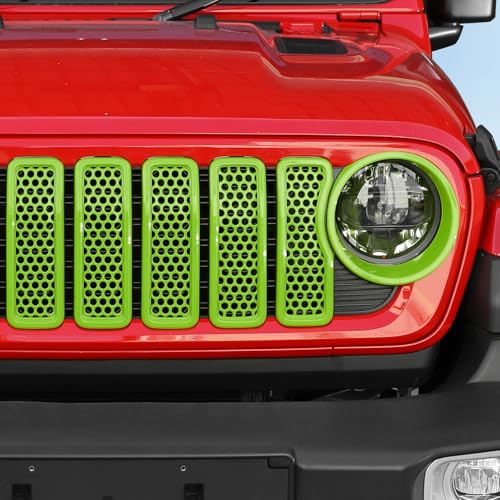 Image of 9PCS Headlight Cover & Front Grill Mesh Inserts Compatible with Jeep Wrangler JL JLU 2024+, NOT FIT JL Sport /Sport S (Green)
