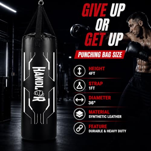 Image of Handler Synthetic Leather Unfilled Punching Bag for Boxing, MMA & Home Training - Heavy Duty Hanging Bag for Adults & Kids, Kickboxing, Karate, Taekwondo (3,4,5 ft) (Black, 5 Feet (60 Inches))