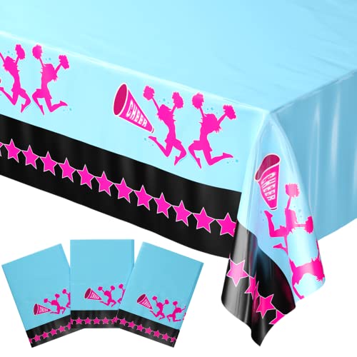 Blue Orchards Cheerleading Table Covers (Pack of 3) - 54"x108" XL - Cheerleader Birthday Party, Gymnastics Brithday Supplies, Cheer Decorations for Party, Cheerleading Party Decor, Cheer Victory