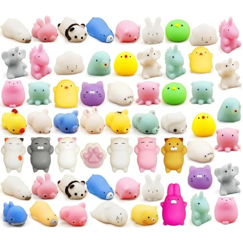 MLPKOI 60 PCS Mini Squishy Toys Soft Mochi Squishy Toys Fidget Toy Random Mix Animals Fruits Squeeze Toy Mini Squishies Fidget for Stress Relief for Adults for Holiday Birthday Gift
