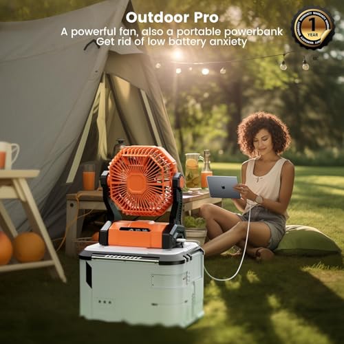 Image of coldSky Rechargeable Portable Fan for Home with LED Light & Remote Control, Battery Table Fan Big Size with 8 High Speeds Wind, Kitchen Fans for Cooking