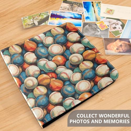 Álbum de fotos vintage con diseño de pelotas de béisbol, cubierta de cuero sintético PU, encuadernación de tres anillas, para bodas, viajes y recuerdos familiares miniatura 4