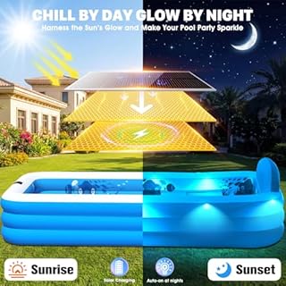 AixPool Extra Large Inflatable Pool With Lights,Upgraded Solar Powered Blow Up Pool For Adults,Inflatable Kids Swimming Pool with Seat& Backrest,Big Inflatable Kids Pool For Backyard,120x73x20IN-White
