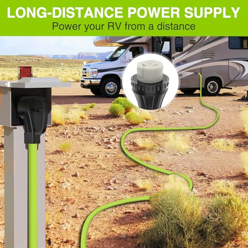 Image of Nilight 25FT 50 Amp RV Locking Extension Cord 250V Heavy Duty 6 /3+8 /1 Gauge Pure Copper STW Wire UL ETL Listed 4 Prong 14-50P SS2-50R Weatherproof Suit for Camper Caravan Trailer Bright Green