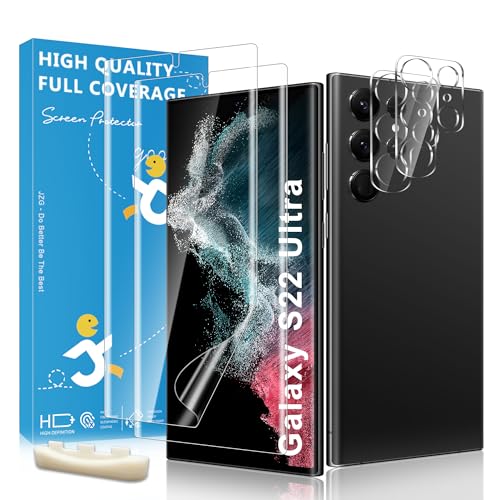 JavoYion 2+2 Pack for Samsung Galaxy S22 Ultra Screen Protector and Camera Protectors Positioner Fingerprint Support Anti-Scratch Case Friendly Screen Protector for Galaxy S22 Ultra 5G