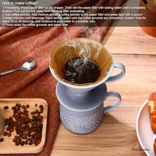 Polydremio Pour-Over-Kaffeebereiter, Keramik Kaffee-Tropfer mit 100 Stück Größe-02-Papierfilter, Keramik-Kanne, 450 ml, Violett