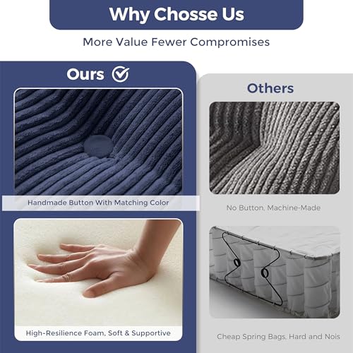 Image of MAXYOYO 79 inch Loveseat Sofa Couch for Small Spaces, Upholstered Boneless Cloud Couch for Apartment Bedroom, 2-Seater Love Seat Floor Modern Sofa with Pillows, No Assembly Required, Navy