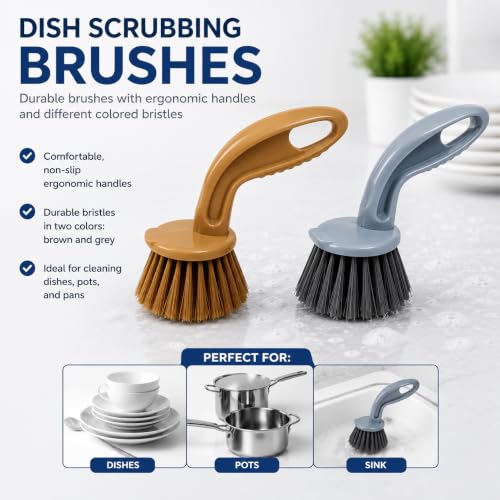 Image of KWEL Kitchen & Bathroom Cleaning Brush | Plastic Sink Scrub Brush for Wash Basin, Tiles, Countertops & Dishes | Strong Bristles | Pack of 2 | Multicolor